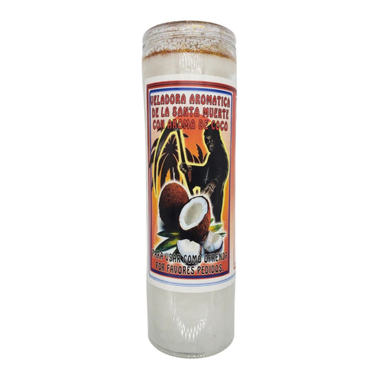 Santa Muerte De Coco Veladora / Saint Holy Death Coco (For Petitions) Candle