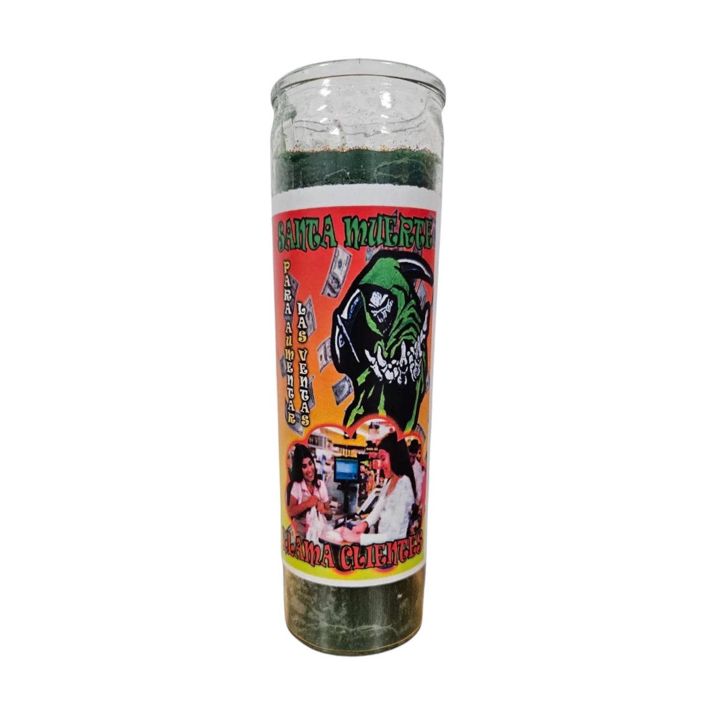 Santa Muerte Llama Clientes Veladora / Saint Holy Death Attract Clients Candle