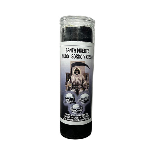 Santa Muerte MUDO , SORDO Y CIEGO Veladora / Santa Muerte MUTE, DEAF AND BLIND Candle